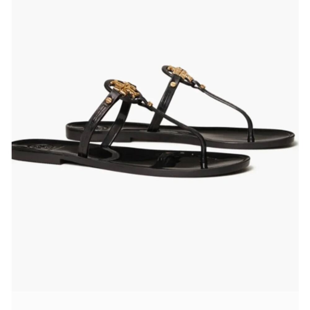 Tory Burch Black Gold Mini Miller Jelly Thong Sandal Size 8